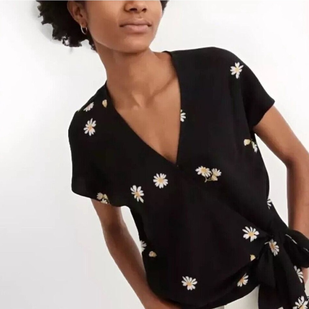 Madewell Black Lazy Daisies Sash Tie Wrap Top Small